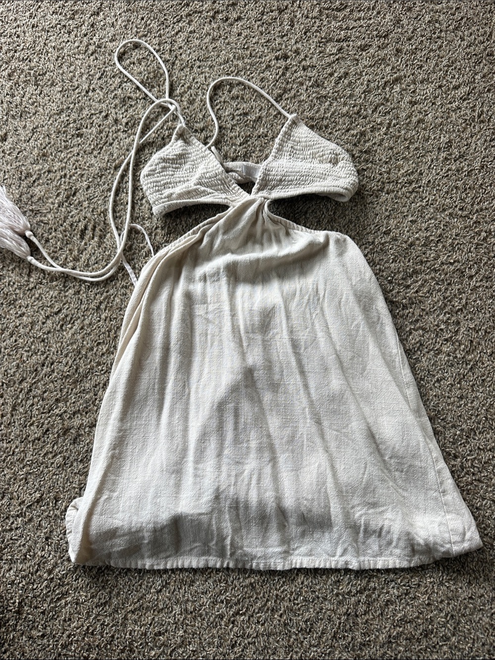 Indah Cream Halter Tie-Back Mini Dress